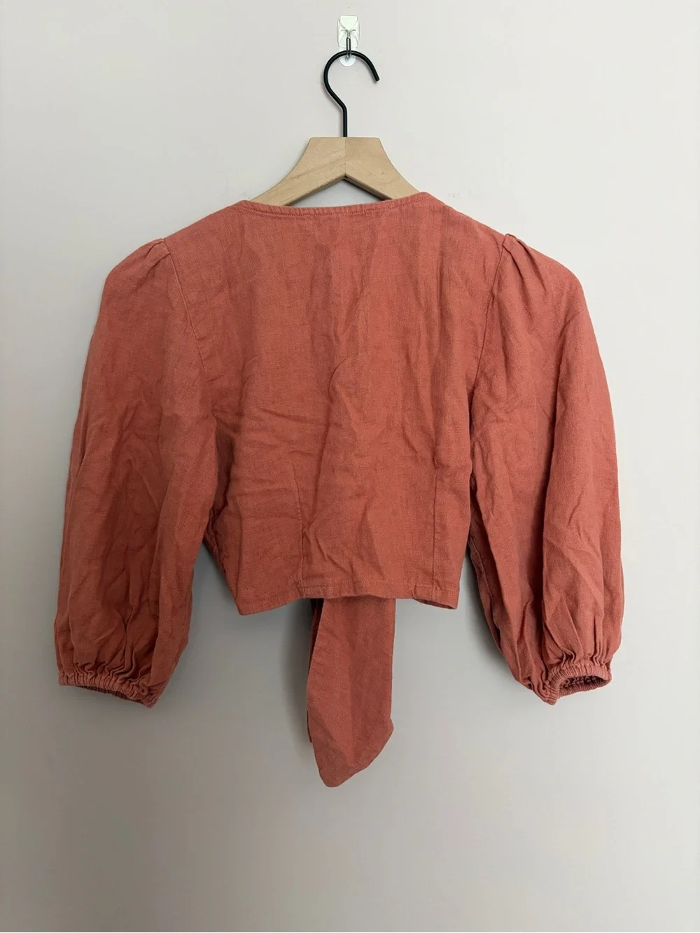 Abercrombie & Fitch Linen Blend Tie Front Puff Sleeve Top XS